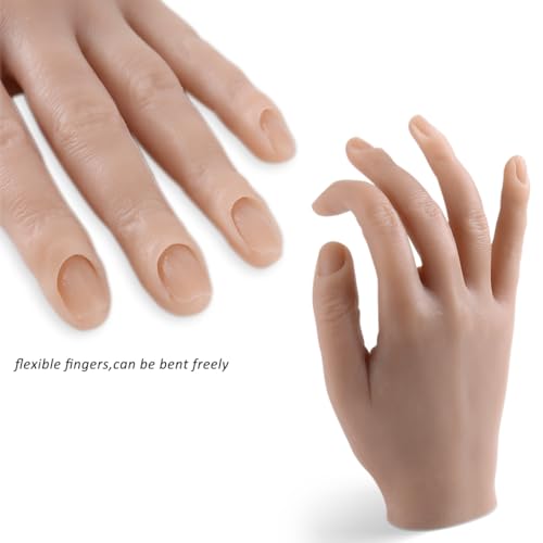 Silicone Practice Hand for Acrylic Nails, Soft Flexible Fake Hand Practice Nail Acrylic Technician Fake Nail Mannequin Hand with 100PCS False Nail Tips, Nail Art Beginner Kit Training Tools