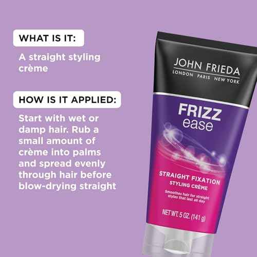 John Frieda Frizz Ease Straight Fixation Styling Cr?me, Straightens Frizzy Hair with Milk Protein & Almond Oil, Sleek, Shiny, Frizz-Free, ThermaGuard Heat Protection Against Damage, 5 Oz, Pack of 3