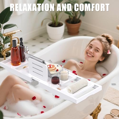 Bamboo Expandable Bath Tray Caddy for Bathtub