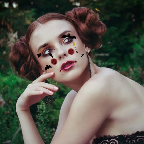 8 Pcs Horror Halloween Face Makeup Tattoos Stickers Clown Spider Web Undead Spirit Vampire Eyeshadow Temporary Sticker Scary Fake Freckles Face Tattoos for Day of Dead Carnival Party Decoration