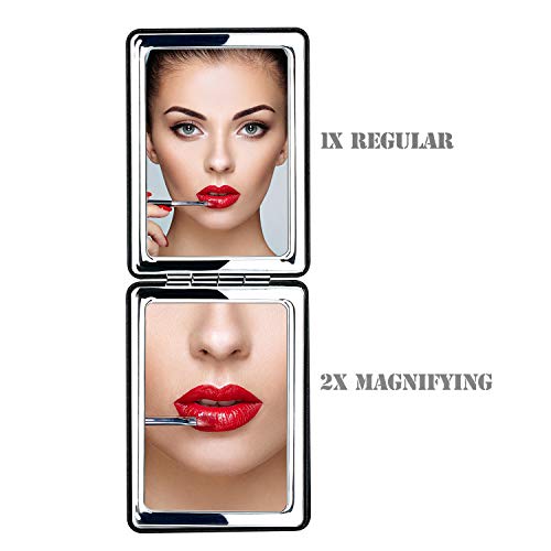 Travel Compact Vanity Mirror - Black, Double-Sided Magnifying & Regular Mirror, Portable for Handbag & Pocket - Classic Black