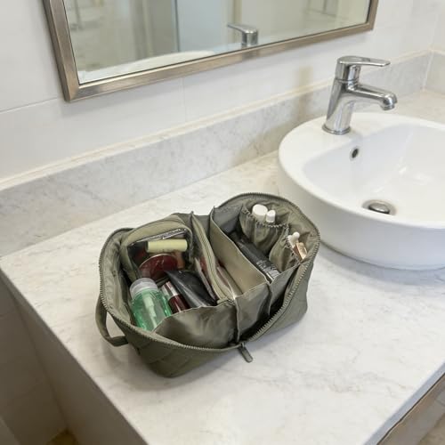 Travel Makeup Bag with 7 Compartments - Lay Flat Cosmetic Organizer