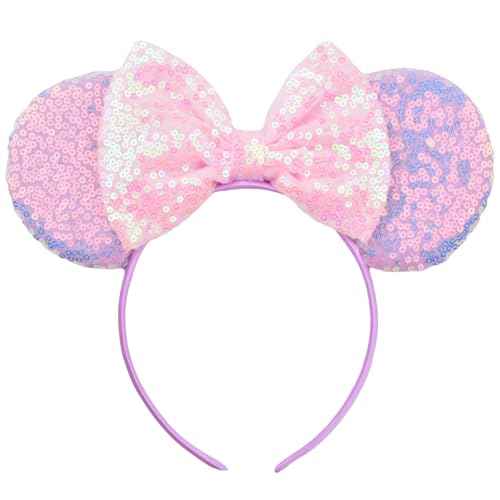 Mouse Ears Bow Headbands Sequin Hairband Butterfly Glitter Hair Accessories for Girls Women (purple)