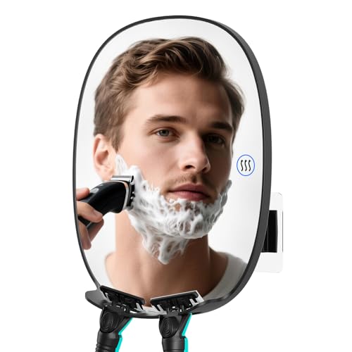 COSMIRROR Heated Shower Mirror Fogless for Shaving, Fog Free Shaving Mirror with 2 Razor Holders, Rechargeable No Fog Mirror for Shower, 360¡Æ Adhesive Mounted Steam Free Shower Mirror Without Light