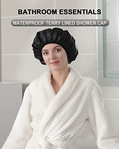 YIZIJIZI Shower Cap for Women - Waterproof Terry Lined