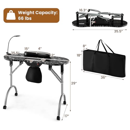 WELLHUT Portable Manicure Table with LED Lamp & Dust Collector