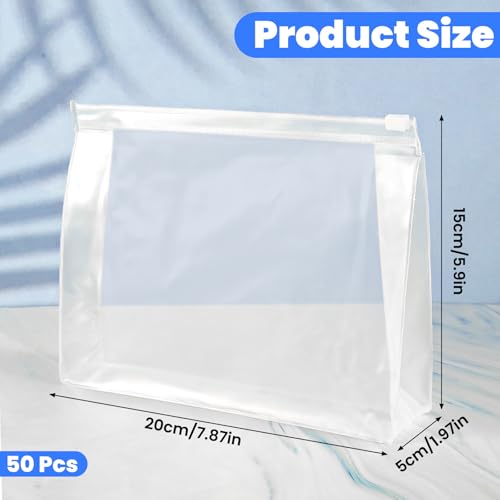 50 Pcs Travel Toiletry Organizer Mini Clear Makeup Bag Small PVC Waterproof Makeup Bag Pouches Plastic Cosmetic Organizer Bag with Zipper for Women Men Travel (7.9'', Transparent)