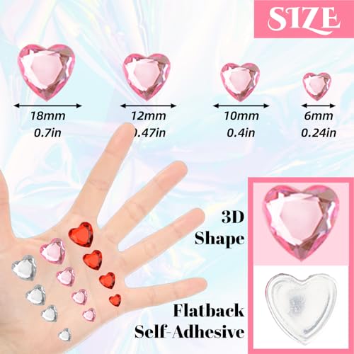516 Self-Adhesive Heart Rhinestone Gems Assorted Sizes