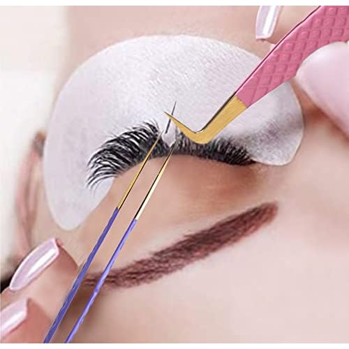 HADIZ Fiber Tip Tweezers Set of 4 Diamond Grip Eyelash Extensions Tweezers Japanese Stainless Steel Lash Tweezer (Combination)