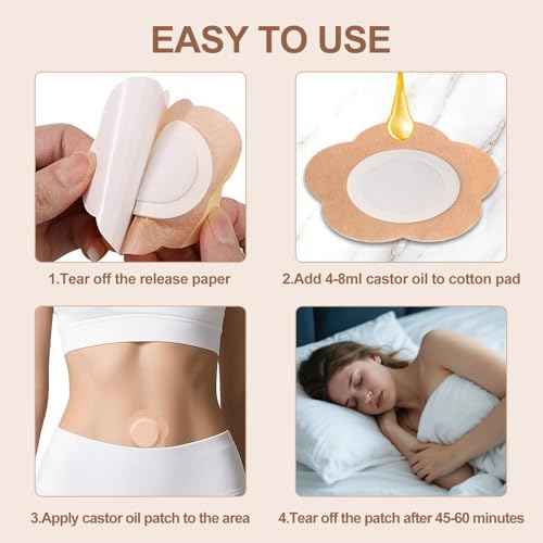 Castor Oil Patches for Belly Button, 100PCS Castor Oil Pack Wraps Organic Cotton Self-Adhesive Castors Oils Pack Anti Leakage Disposable Pads Portable & Breathable No Wash (Oil Not Included)