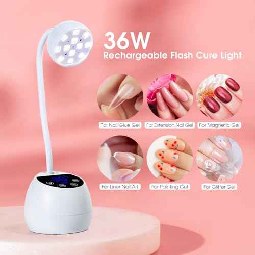 UV LED Nail Lamp, 36W Mini Cordless Flash Cure Gel X Lamp Gooseneck Portable LED Nail Light Nail Dryer Quick Drying UV Lamp for Nail Salon Home DIY Manicure