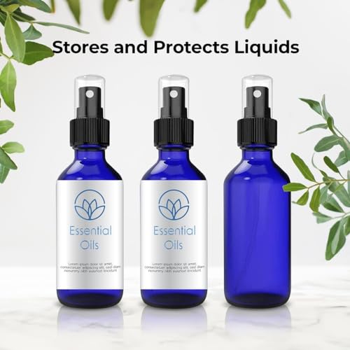 CULINAIRE 4oz Glass Spray Bottles with Gold Pen Marker, Small Spray Bottle for Hair Spray, Essential Oil, Colognes, and Hand Sanitizers, Blue, Pack of 12