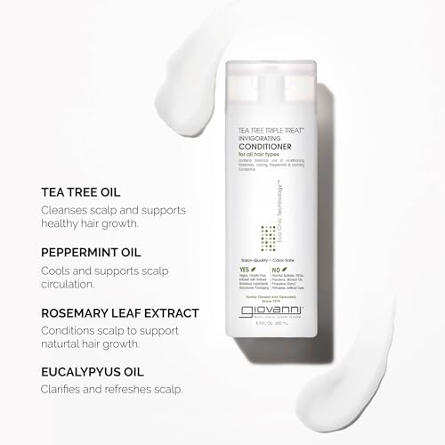 GIOVANNI Tea Tree Triple Treat Invigorating Conditioner - Cooling Peppermint, Eucalyptus, Rosemary, Helps Dry Flaking Scalp, Paraben Free, Helps to Moisturize, Smooth & Detangle - 128 oz