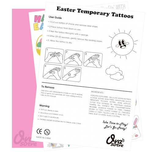 Easter Temporary Tattoos, 56 Glitter Styles Easter Bunny Decorations, Easter Egg Fillers, Easter Basket Stuffers, Easter Candy Activities Toys Crafts Art Spring