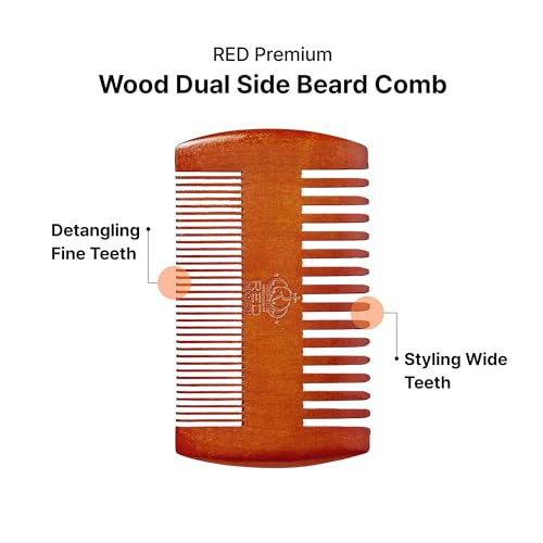 Red by Kiss RED Premium Beard Grooming Kit, 2 Premium Wood Combs & Professional Shear Set for Men, Complete Facial Hair Styling, Maintenance Kit with Ergonomic Design, Easy to Carry