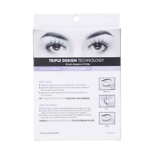 KISS Triple Push-Up, False Eyelashes, 'Babydoll', 12mm-14mm, Includes 4 pairs of false eyelashes, Easy to Apply, Reusable Lash Clusters
