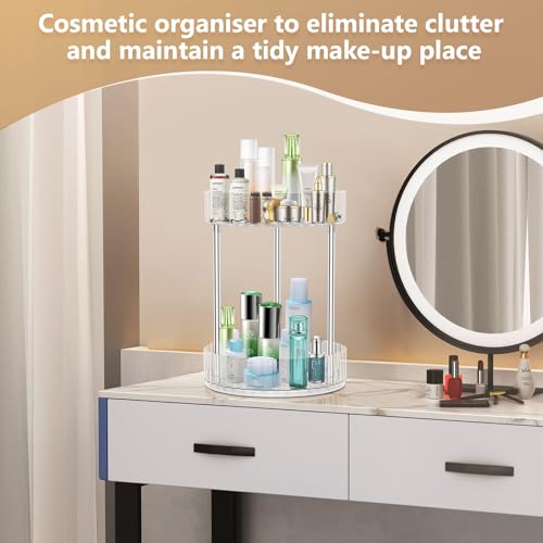 Large 360° Rotating Makeup Organizer with Detachable Storage for Bathroom & Bedroom