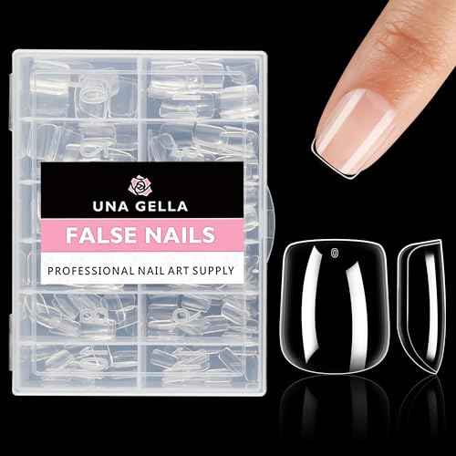 UNA GELLA Extra Short Square Nail Tips XS Short Square Gel Tips 216pcs Press On Nails Full Cover 12 Sizes Clear Fake Nails Extension for Home DIY Nail Salon Soft Gel Tips