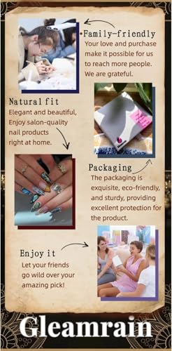 Gleamrain Short Almond Press-On Nails - Reusable Floral Fake Nails for Women