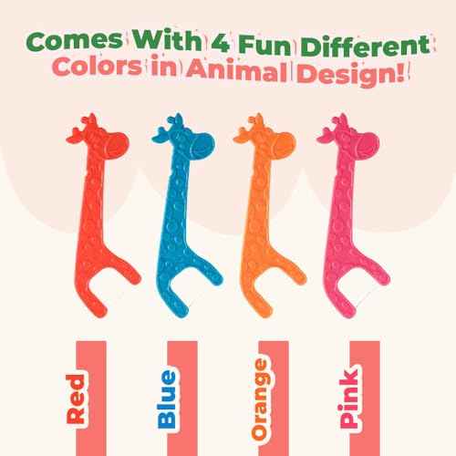 Biodegradable Kids Flossers - Dental Floss Picks for Children | Fluoride & Plastic-Free | Colorful & Fun Animal Floss Sticks | Eco Friendly, Vegan, Natural (Strawberry - 200 Pack)