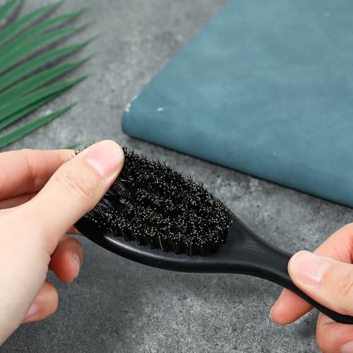 2 Pcs Hair Brush, Barber Brush, Slick Back Brushes Beard Fade Styling Comb Kit with Soft Bristles, Neck Duster Cleaning Brushes for Men, Cutting Shaving Accessories Grooming Tools with Handle (Black)