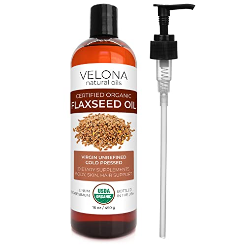 velona USDA Certified Organic Flaxseed Oil - 16 fl oz | 100% Pure and Natural Carrier Oil | Unrefined, Cold Pressed | Hair Growth, Body, Face & Skin Care | Use Today - Enjoy Results