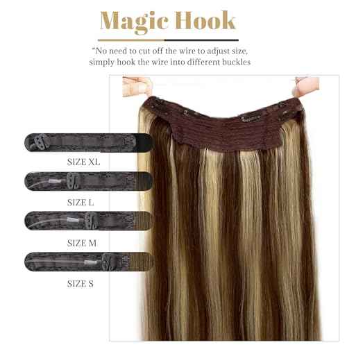 Invisible Halos Human Hair Extensions Ombre Fishing Line Hair Extensions with Adjustable Clips Light Brown to Blonde 613 Human Hair Extensions for Wedding Hairstyle 20in 100g