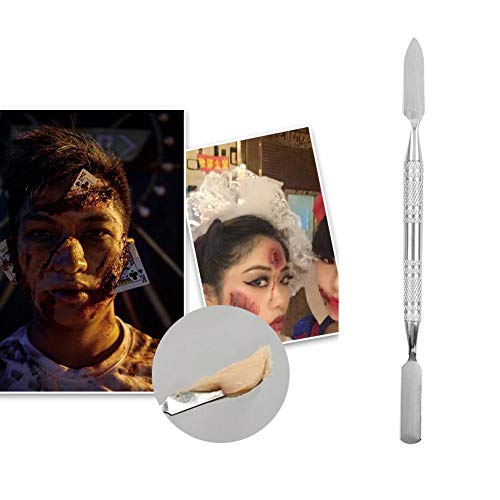 Modeling Scar Wax with Stainless Steel Double Ended Spatula Applicator Special Effects FX Makeup Tool for Theatrical Makeup and Halloween Fake Wound Moulding Scars Prosthetics(S)