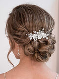 Silver Bridal Hair Comb with Rhinestones & Flowers