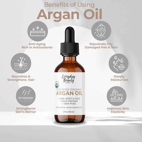 Organic Argan Oil | 100% Pure, Cold-Pressed, Unrefined | USDA Certified Organic | Amber Glass Bottle with Glass Dropper | For Hair, Face & Skin - 1 Fl Oz