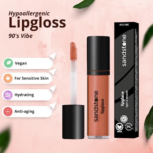 Sandstone Scandinavia Lipglace - 90's Vibe - Hypoallergenic Vegan Lip Gloss Brown - Fragrance Free & Allergy Certified - Non Sticky & Glossy Lipglace - Anti-Aging Hydrating Lipgloss