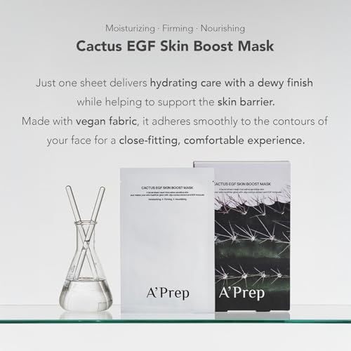 A'Prep Cactus EGF Skin Boost Mask (5 Sheets) ? Hydrating & Nourishing Sheet Mask with Jeju Cactus Extract & EGF | Vegan-Certified for Sensitive Skin | Korean Skincare