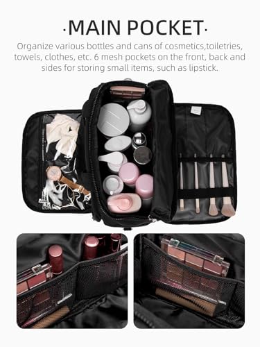WESTBRONCO Black Small Travel Toiletry Bag with Jewelry Organizer for Women