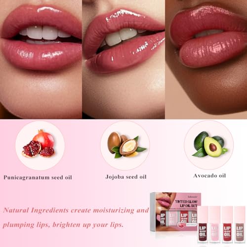 Glow Lip Oil Set, 4 Colors Hydrating Plumping Lip Gloss