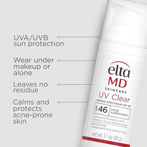 EltaMD UV Clear Face Sunscreen, Oil Free Sunscreen with Zinc Oxide, Dermatologist Recommended Sunscreen, 1.7 oz Pump