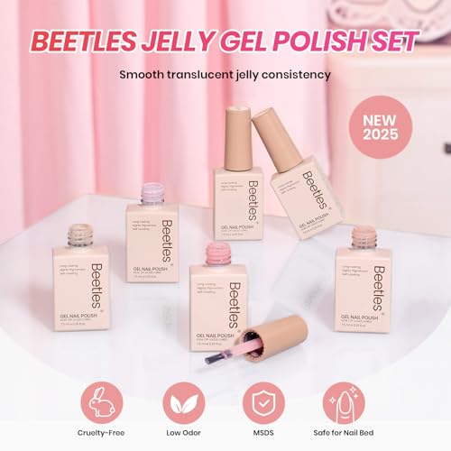 Beetles 6-Color Jelly Gel Nail Polish Set - Sheer Milky White & Nude Pink