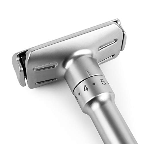 QSHAVE Adjustable Double Edge Classic Safety Razor (1 Razor & 5 pcs Titanium Coated Blades)