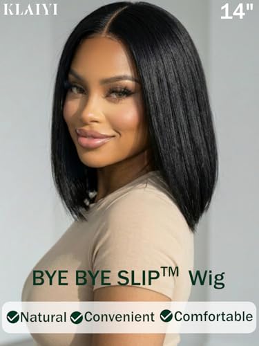 KLAIYI 14-Inch Glueless Bob Wig - Sleek Straight Human Hair