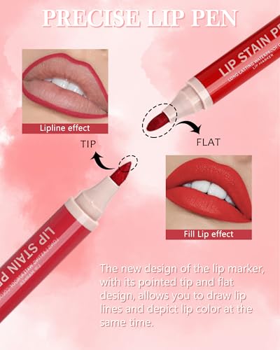 LYSdefeu 4Pcs Hydrating Matte Lip Tint Pen Set - Waterproof Lip Liner & Stain Kit for Women & Girls