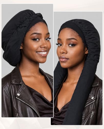 Braid Bonnet for Long Hair - Sleep Cap for Women, Black, Samurai Wrap