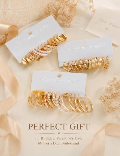 Gold Hoop Earrings Set 18 Pairs Hypoallergenic Women