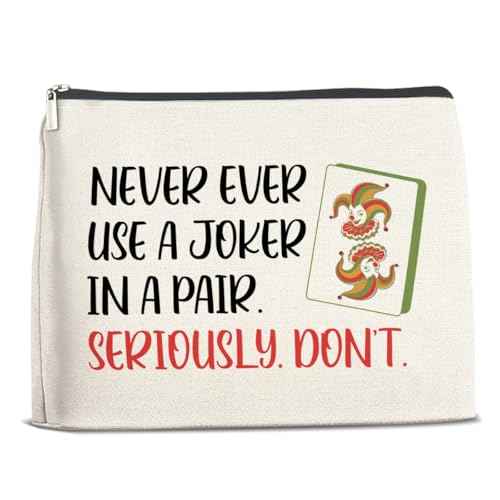 Funny Mahjong Joker Gifts Makeup Bag for Women, Birthday Gifts for Mahjong Game Players Friends Besties Never Ever Use a Joker in a Pair Cosmetic Bag Travel Toiletry Pouch for Purse