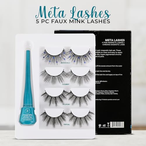 Profusion Cosmetics Metachrome 4 Pair Magnetic Eyelashes Set With Quick Dry Chrome Eyeliner, Raise Your Look With These Lightweight and Flexible Beauty Tools, Ultimate Glamour for All Day Wear