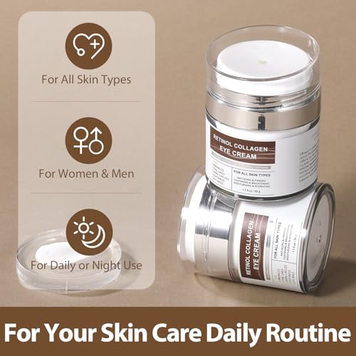Eye Cream with Retinol Collagen for Wrinkles, Avocado for Hydrating, Caffeine and Vitamin C for Dark Circles and Puffiness, Moisturizer for Women, Nourishing Repair Anti Aging Cream