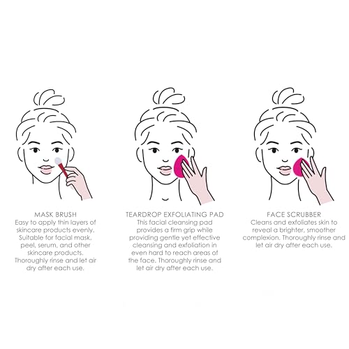 3pc Facial Cleansing Kit - Silicone Face Scrubber, Exfoliating Face Sponge, and Dual Ended Mask Applicator | Esthetician Supplies & Spa Accessories for Women