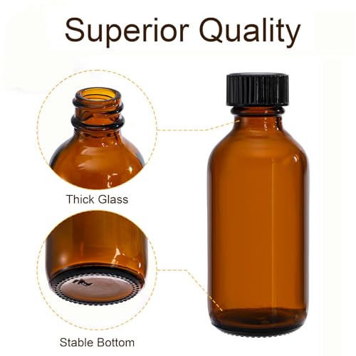 Bekith 30 Pack 2 oz Amber Glass Bottles with Black Caps