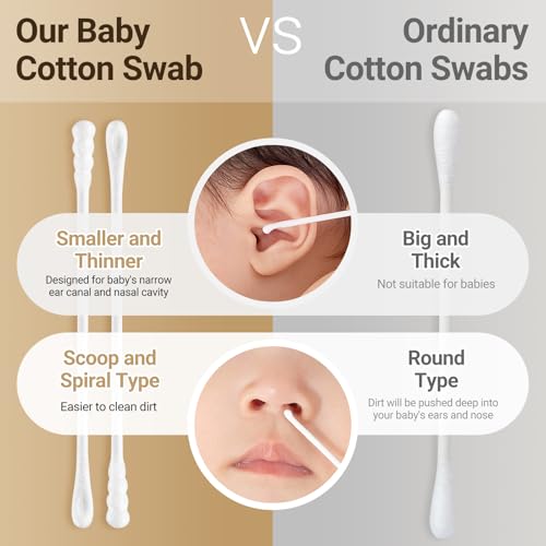 SEEDNUR Organic Baby Cotton Swabs - 400 Pcs Dual-Tip Ear Cleaners