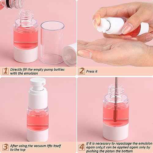 Yaomiao 50 Pcs 0.5 oz 15 ml Airless Pump Bottles Plastic Cosmetic Lotion Dispenser Travel Size Foundation Bottle Refillable Container Vacuum Airless Bottles Empty Clear Pump Jar Small Skin Care Bottle