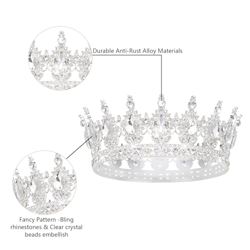 Queen Crown Rhinestone Tiara for Weddings & Parties - Silver & White