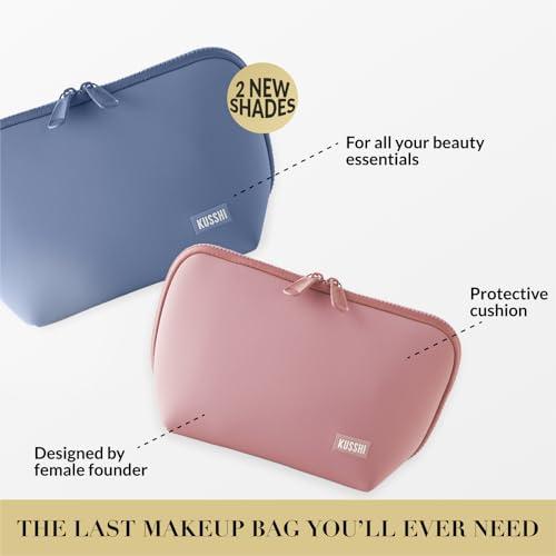 KUSSHI Neoprene Makeup Bag - Washable Makeup Bag for Stress Free Travel (Pearl Blue/Sand Pink)